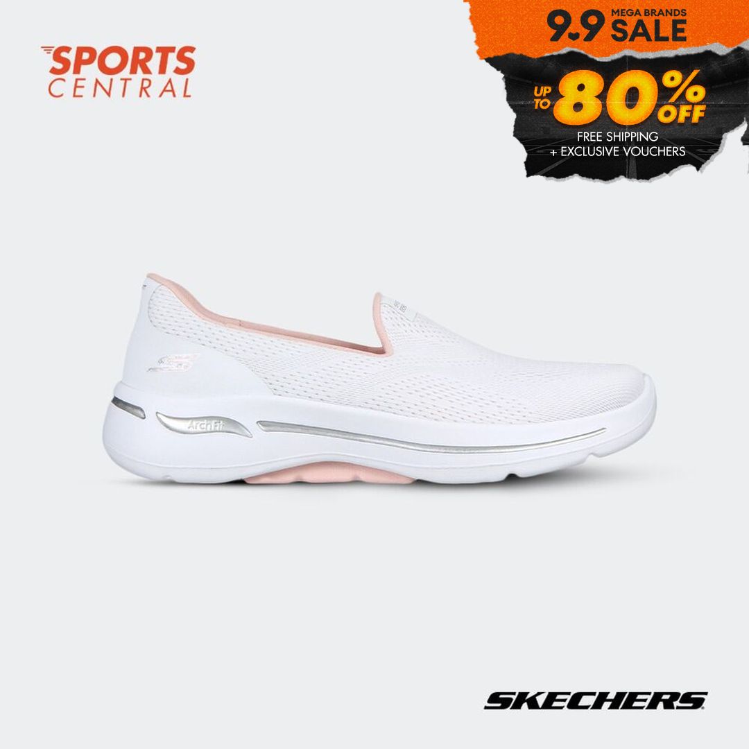 Discount on Sports Central  shoes - SKU: Skechers Women Go Walk Arch Fit - Imagined 124483WLPK (White Textile/Light Pink Trim)