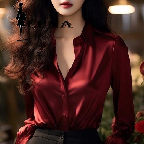 LUNAáo girl phố nữ áo kiểu  [ rút tủ lụa áo sơ mi]Lady rắn màu áo sơ mi cao cấp dài tay áo phong cách mới lỏng lẻo hàng đầu váy nữ đẹp đi chơi áo sơ mi form rộng  áo crotop nữ kiểu rẻ vô đố