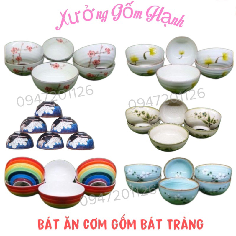 Combo 6 bát ăn cơm, chén ăn cơm gốm sứ bát tràng - hơn 20 mẫu đa dạng, hàng chuẩn lᴏại 1 dầy dặn.