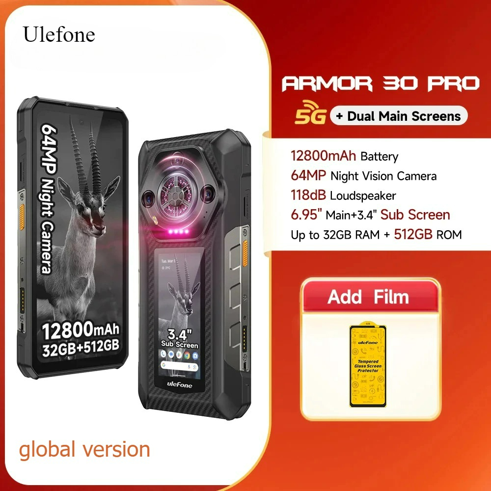 【Official shop】Ulefone Armor 30 Pro 5G Rugged Phone Android 14 Smartphone 6.9" 120Hz 32GB+512GB 12800mAh Night Camera 64MP NFC ราคา 16,300 บาท*ส่งฟรี