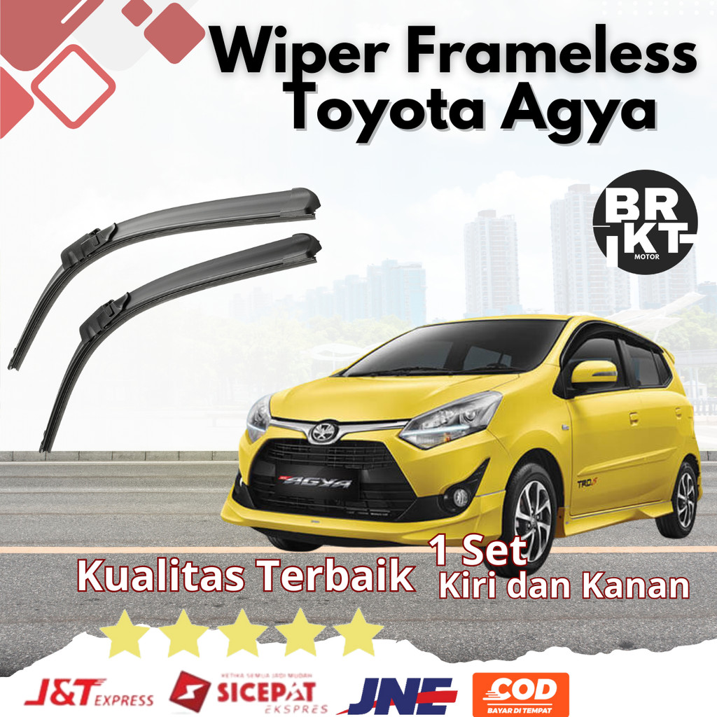 Wiper Mobil Frameless Toyota Agya Sepasang 2 PCS Kiri dan Kanan Tanpa Rangka Besi Sapuan Kaca Wiper Mobil Depan Blade Model Banana Karet Kendaraan Motorcycle Windshield Harga 50,000 rupiah*Gratis Ongkir