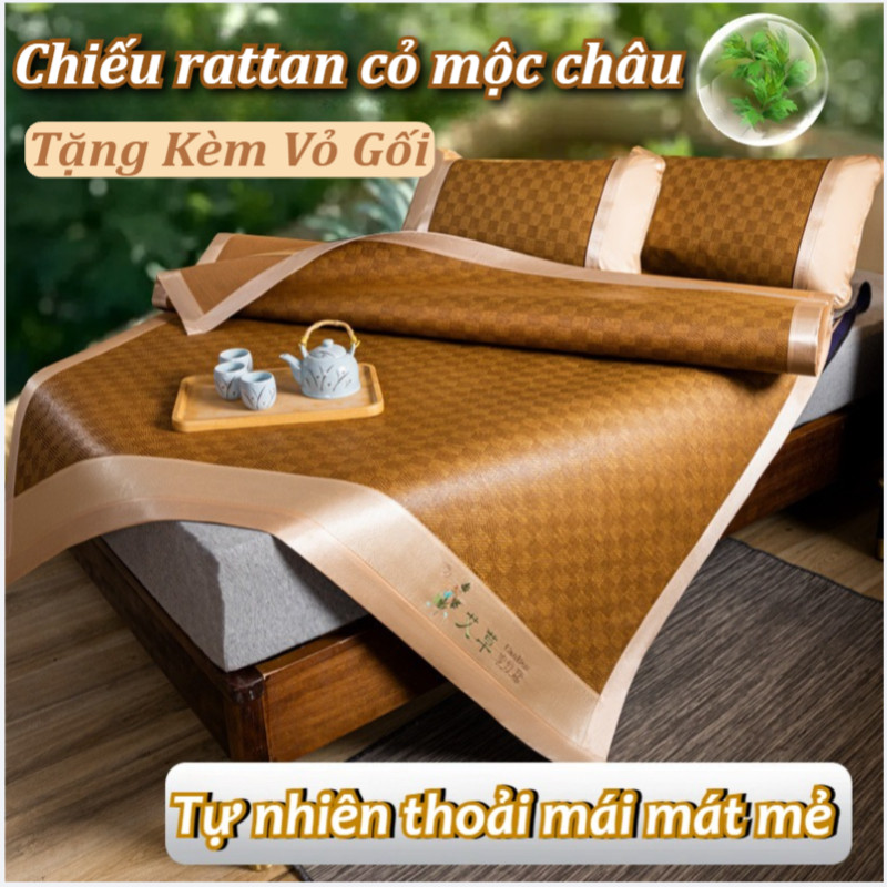 【Allieuka2】Nệm Chiếu Mây Lạnh Cao Cấp,Thành Phần Ngải Cứu Tự Nhiên Mát Lạnh, Tặng Kèm Vỏ Gối