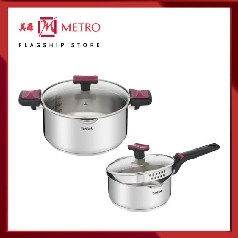 Tefal Cook & Clip 18cm Saucepan with Lid and 24cm Stewpot with Lid CWS310 (G72323 + G72346) Singapore