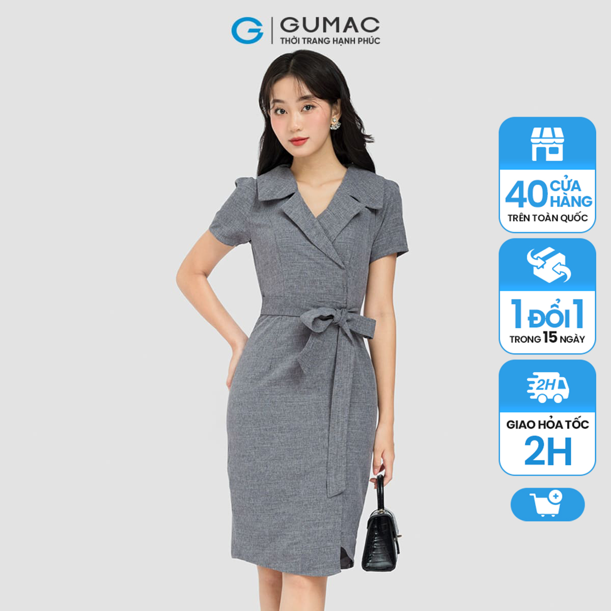 Đầm body nữ gumac, đầm body cổ vest tay ngắn dc08100