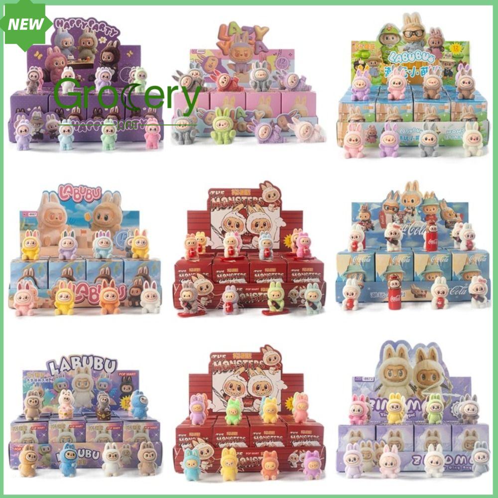 GROCERY LIFE 12pcs/Set Đổ xô Hộp mù Labubu Hình nhỏ Phim hoạt hình Búp bê mini Dễ thương Nhựa Hình Labubu Quà tặng