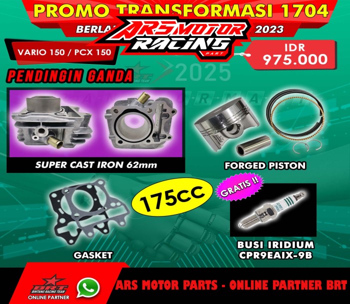 BLOK PISTON BRT CASTING 62 MM DOUBLE COOLER VARIO 125 150 . PCX . ADV Harga 1,504,000 rupiah*Gratis Ongkir