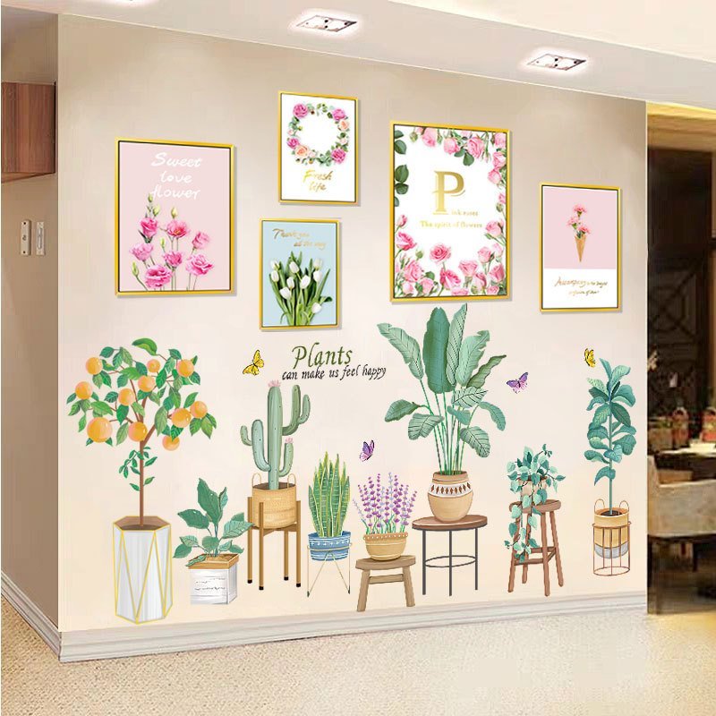 Tranh decal dán tường CHẬU CÂY Plants trang trí phòng khách - Decal dán tường