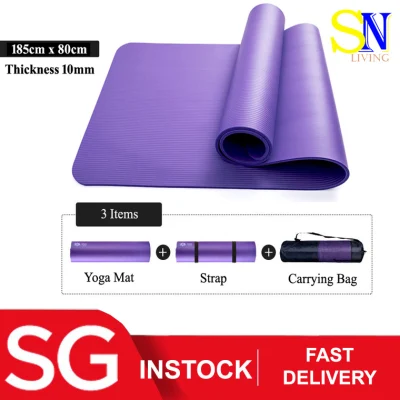 [SG Seller] [SN Living] Pro Yoga Mat 185cm x 80cm Eco Friendly Non Slip Fitness Exercise Mat with Carrying Bag Mat for Yoga Pilates and Floor Exercises