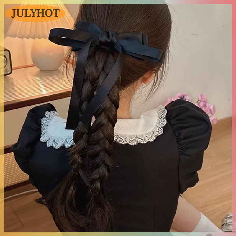 JULYHOT Satin Bow kẹp tóc tính khí mũ nón rắn màu ngọc trai tóc clip cho phụ nữ cô gái tóc đuôi ngựa Phụ kiện tóc