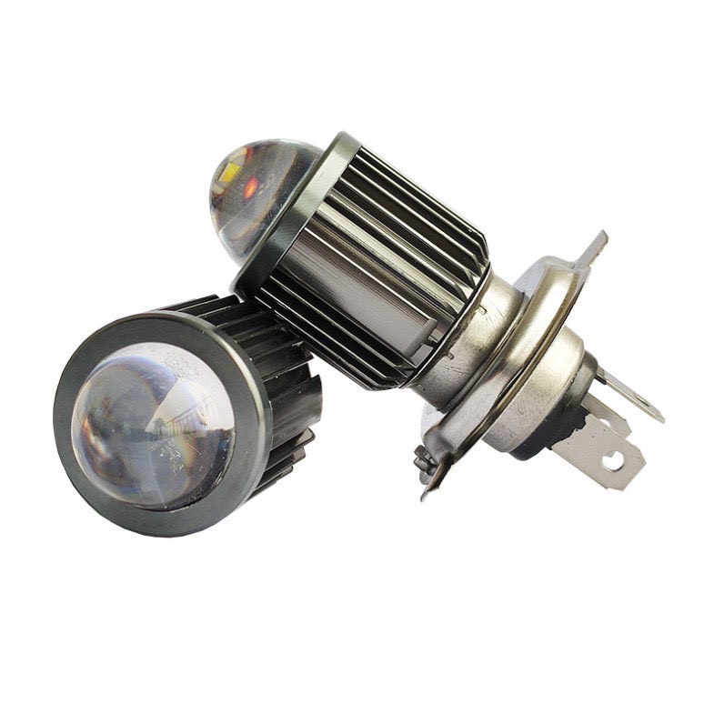 Đèn pha led dạng bi cầu chân h4 sáng 2 màu gắn xe máy