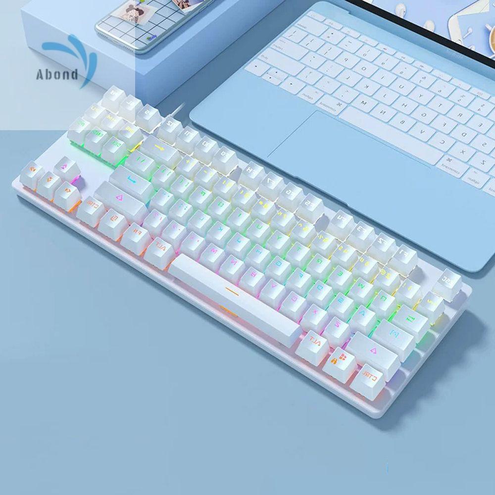 ABOND 1PC Phổ Thể thao điện tử 87 phím Máy tính để bàn Chiếu sáng Màu xanh Trục RGB Đèn Nền Bàn Phím Chơi game Bàn Phím K80 Bàn Phím Cơ Khí USB Bàn Phím Có Dây