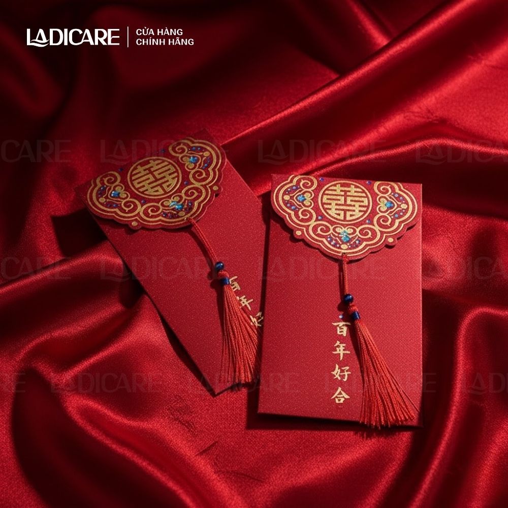 Bao Lì Xì Đám Cưới Song Hỷ Bê Tráp LADICARE Giấy Ép Kim Nhũ Cao Cấp Mới Nhất 2026