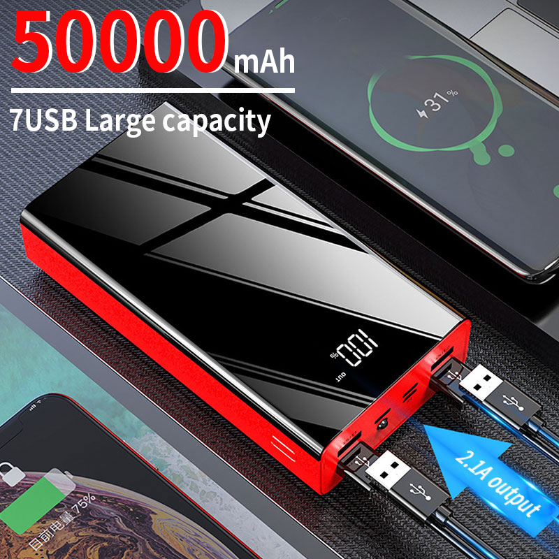 7-in-1 50000mAh sạc dự phòng dung tích lớn 2.1A siêu nhanh sạc đồ sạc di động 7usb Màn hình hiển thị