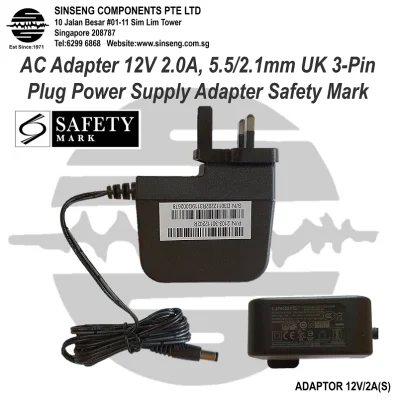 12V 2A Power Adaptor - AC-DC Adapter 12V 2A, 5.5/2.1mm, UK 3-Pin Plug Power Supply Adapter Safety Mark (SG 3-PIN Plug) for CCTV Camera, IP Camera