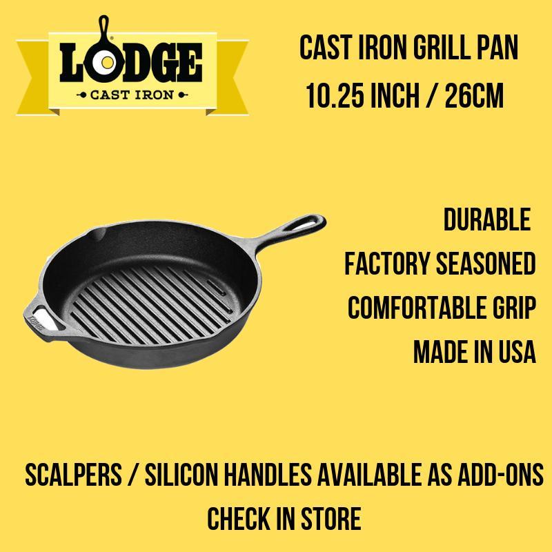 Lodge 10.25 Inch Cast Iron Grill Pan , 26cm, Pre-Seasoned Cast Iron Grill Pan for Stovetop / Oven Use / Sous Vide use Singapore
