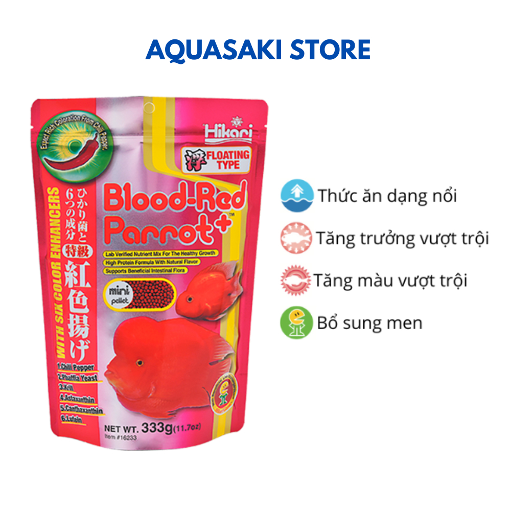 Cám cho cá la hán, hồng két tăng trưởng tăng màu Hikari Blood Red Parrot+ 333g