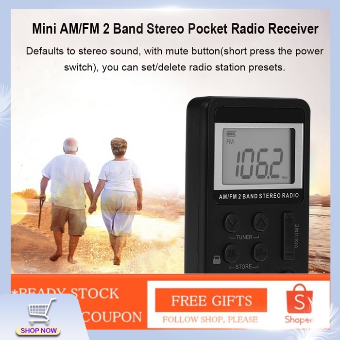 Mini AM/FM 2 ban nhạc stereo túi với màn hình LCD