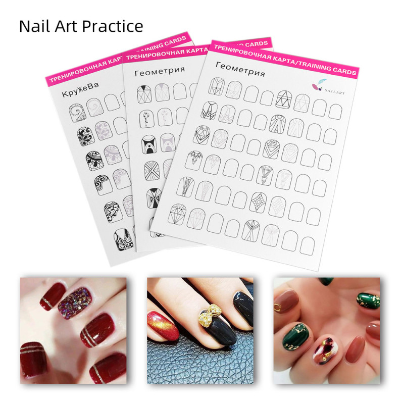12Pcs Nail Art Tấm luyện tập thực hành Đường Vẽ mẫu hình vẽ sách học Acrylic Gel Làm Móng Tay dụng cụ Salon