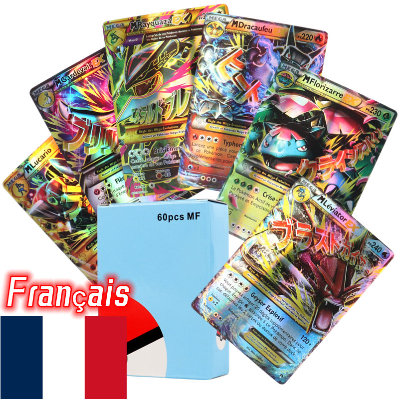 [P1589p] 60/100 chiếc thẻ Pokémon Pháp đỏ tươi & tím thẻ hiếm Titan pha lê Charizard EX GX tag Mega 