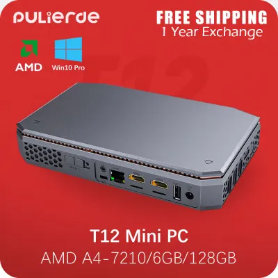 T12 Mini PC AMD A4-7210 CPU Windows 10 Pro 6GB RAM 128GB SSD 4K HD Dual HDMI USB 3.0 Port 5Ghz WiFi 1000M Ethernet Bluetooth Mini desktop computer Pulierde HTPC