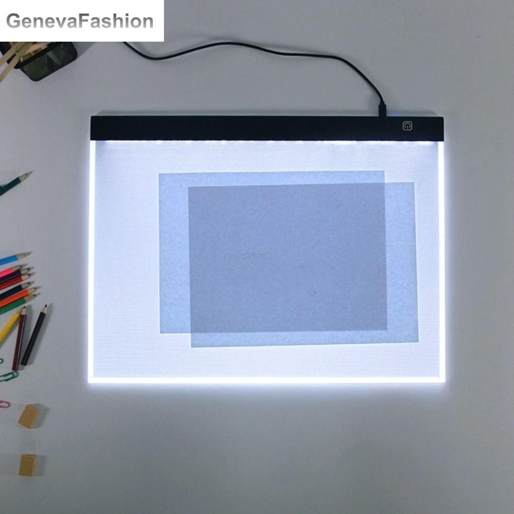 GENEVA A4 Bảng vẽ điện USB Độ sáng có thể điều chỉnh Bảng vẽ LED Công cụ học tập 3 cấp độ Bảng vẽ ánh sáng Vẽ theo mẫu