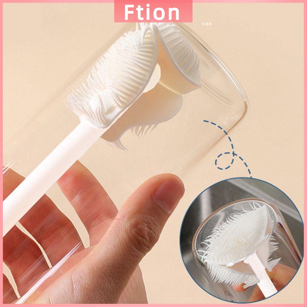 FTION Silicone Bàn chải cốc Trắng Đầu bàn chải gấp Dụng cụ lau kính  Tay cầm dài Dụng cụ vệ sinh nhà bếp Chai nước