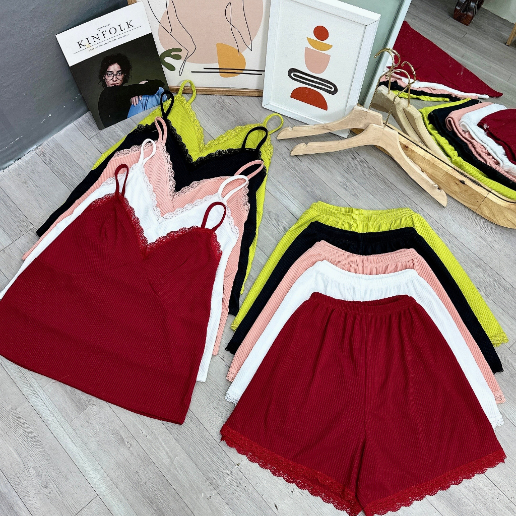 Bộ Đồ Ngủ Nữ Bigsize Nhiều Màu,Đồ Ngủ 2 Dây Quần Ren Big Size Gân Tăm Mềm Mát Mặc Nhà Thoải Mái G124