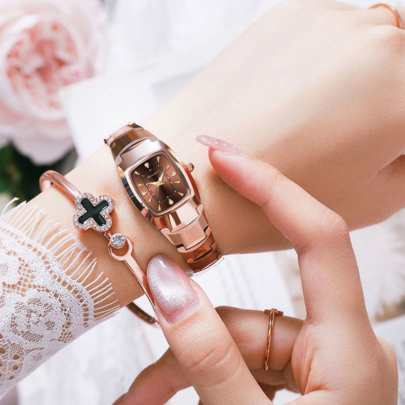Đồng mới hồ nữ đơn giản không thấm nước Sinh viên vonfram quay số Shang Quartz Square Watch