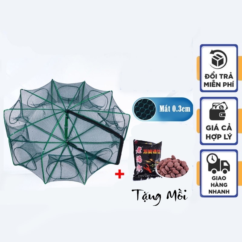 Lồng bát quái 6,8,12 cửa - lồng bát giác + tặng mồi dụ tôm,cua,cá