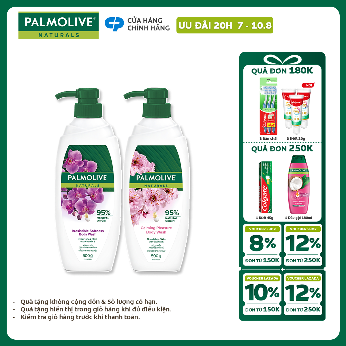 [Chỉ 20H 7-10.8_X2 Voucher giảm 24%] Bộ 2 Sữa tắm Palmolive dưỡng ẩm chiết xuất thiên nhiên dưỡng da ẩm mịn 500gx2 - Hoa Lan và Hoa Anh Đào