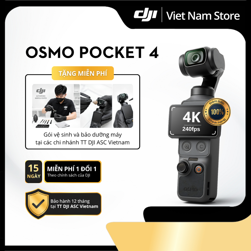 [Bảo Hành Chính Hãng] Camera Vlog DJI Osmo Pocket 4 | Chống Rung 3 Trục Quay 4K Bộ Nhớ Trong 107GB
