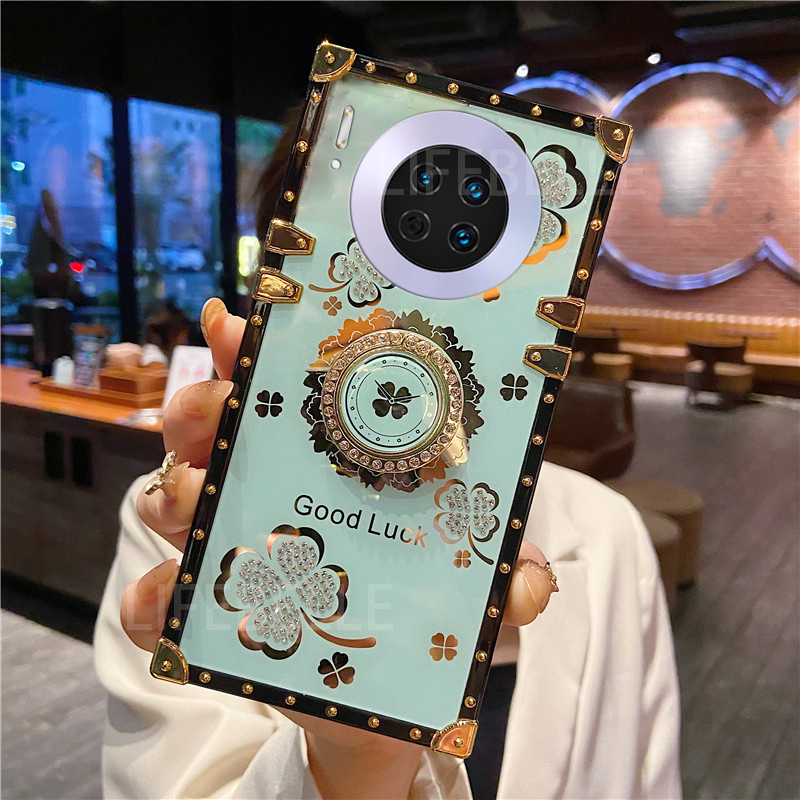 Lifebelle Ốp cho Huawei Mate 50 Pro Mate 40 Pro Mate 30 Pro Mate 20 Pro Ốp bảo vệ giá đỡ cao cấp kim cương giả chống rơi Cỏ May Mắn chống phòng ngừa té ngã đẹp thời trang sáng bóng