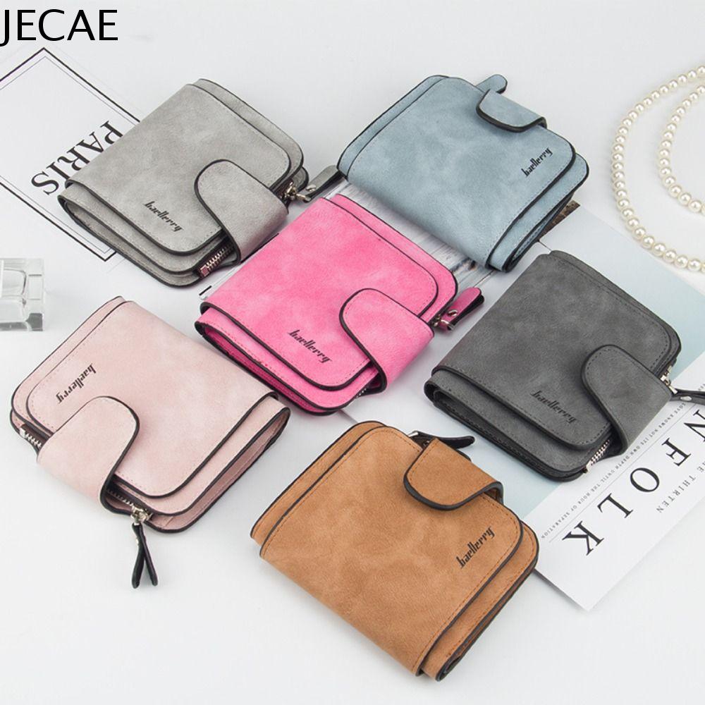 JECAE Siêu mỏng Ví ngắn nữ Phong cách Hàn Quốc Ví Ví đựng thẻ bằng da PU Di động Nhiều khe cắm Túi đựng thẻ gấp Phụ nữ