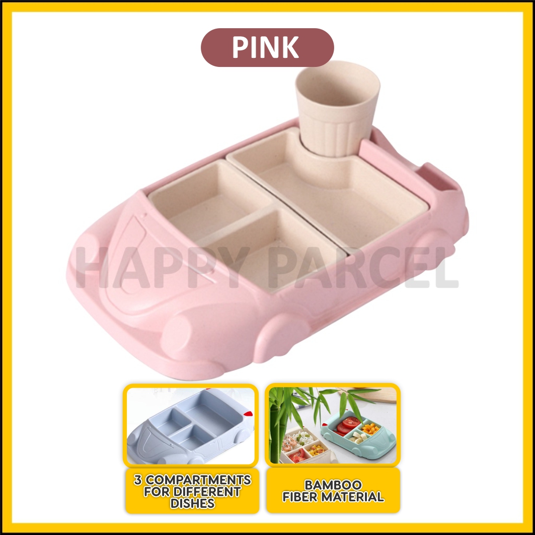 4 in 1 Car-Shaped Bamboo Fibre Plate Baby Set Dinnerware Kid Plate Set Children Plate Food Dish Baby Plate Set 儿童餐用竹制碟
