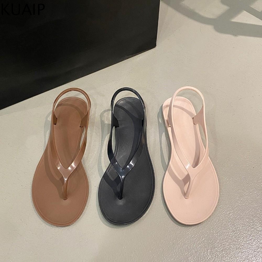 KUAIP có quai gót sau Dép bệt nữ Xuân Hè PVC Dép kiểu Hàn Quốc Thường ngày Trang phục mặc ngoài Dép xỏ ngón nữ Phụ nữ