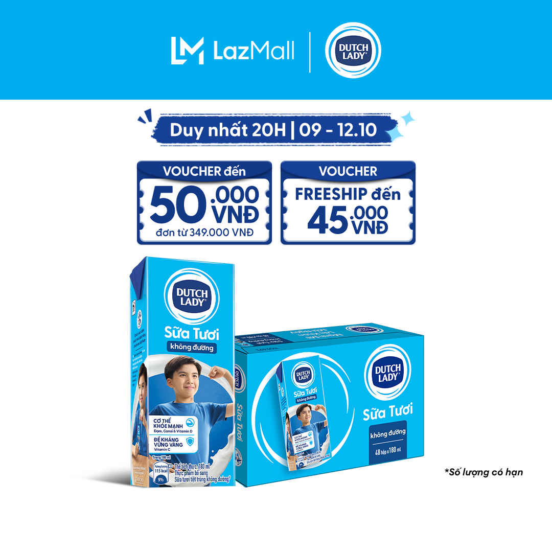 Thùng 48 Hộp Sữa Tươi Tiệt Trùng Dutch Lady Cô Gái Hà Lan Không Đường 180ml (48x180ml)