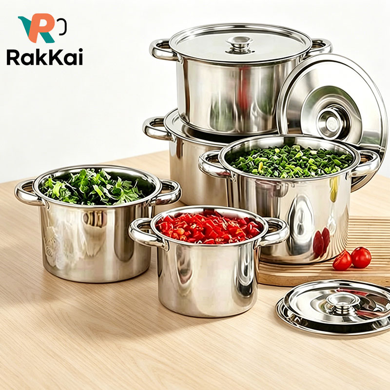 รูปสินค้า RakRai หม้อสแตนเลสหนา หูจับ2ข้าง พร้อมฝาปิด หม้อต้ม หม้อสตูว์ ขนาด16-24ซม พร้อมส่ง
