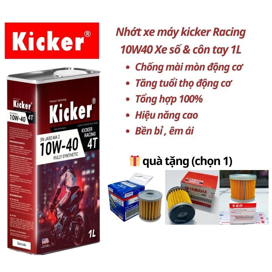 Dầu nhớt xe máy Kicker Racing 10w40 1L dành cho xe số và côn tay