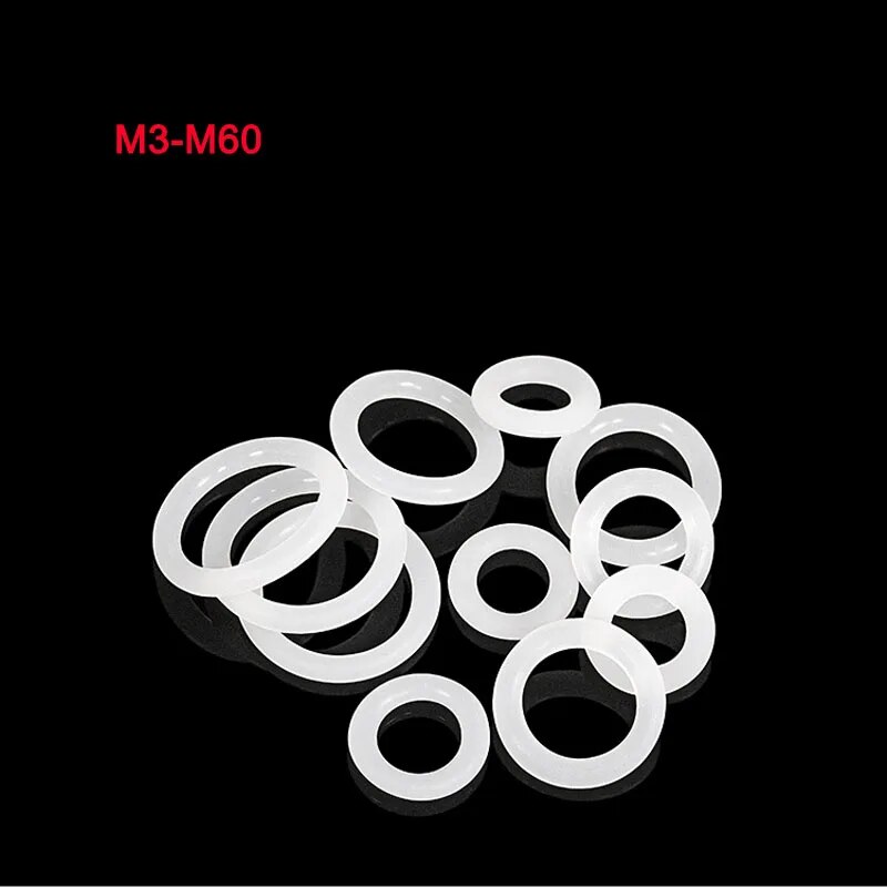 yingke New White Silicone Rubber Washer Od 3-60mm O-Ring Seals Gaskets Cross Section 1mm 2mm 3mm