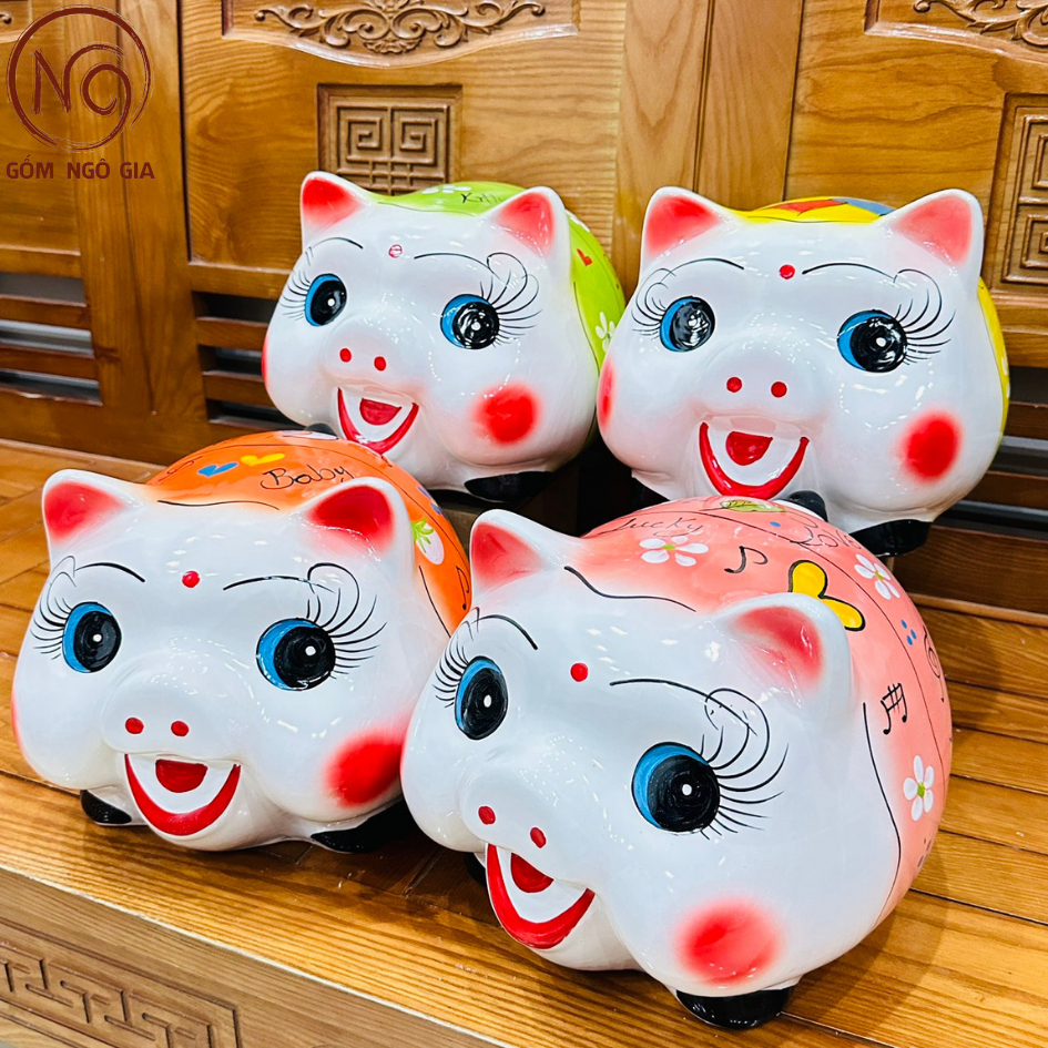 Heo Tiết Kiệm Cỡ Đại-Lợn đất Decor full size đựng tiền/nhẫn-Ống sứ Bát Tràng cỡ lớn cute dễ thương Gốm Ngô Gia