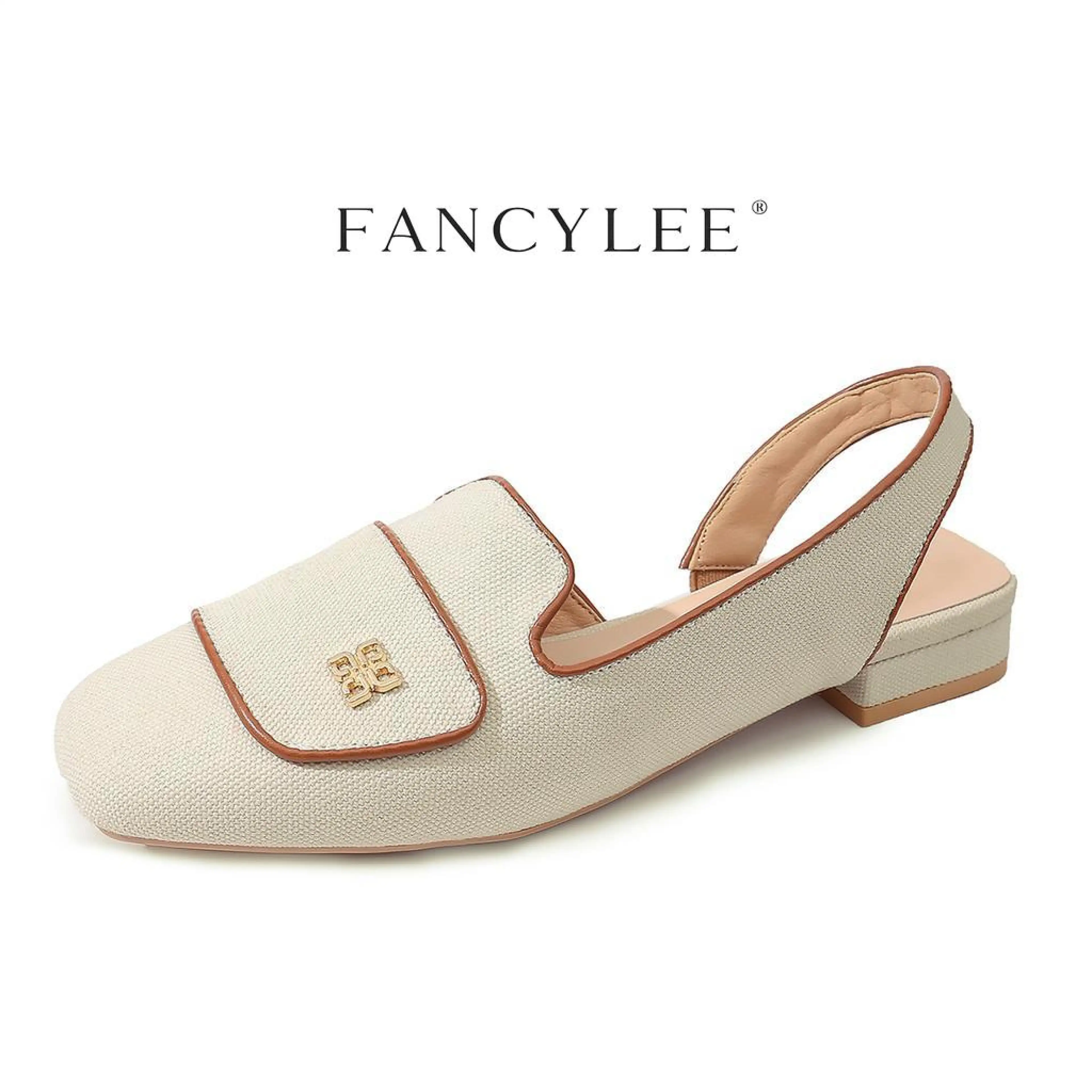Fancylee Women's Square Toe Slingback Flats Backless Loafers Low Block Heel Office Dress Shoes