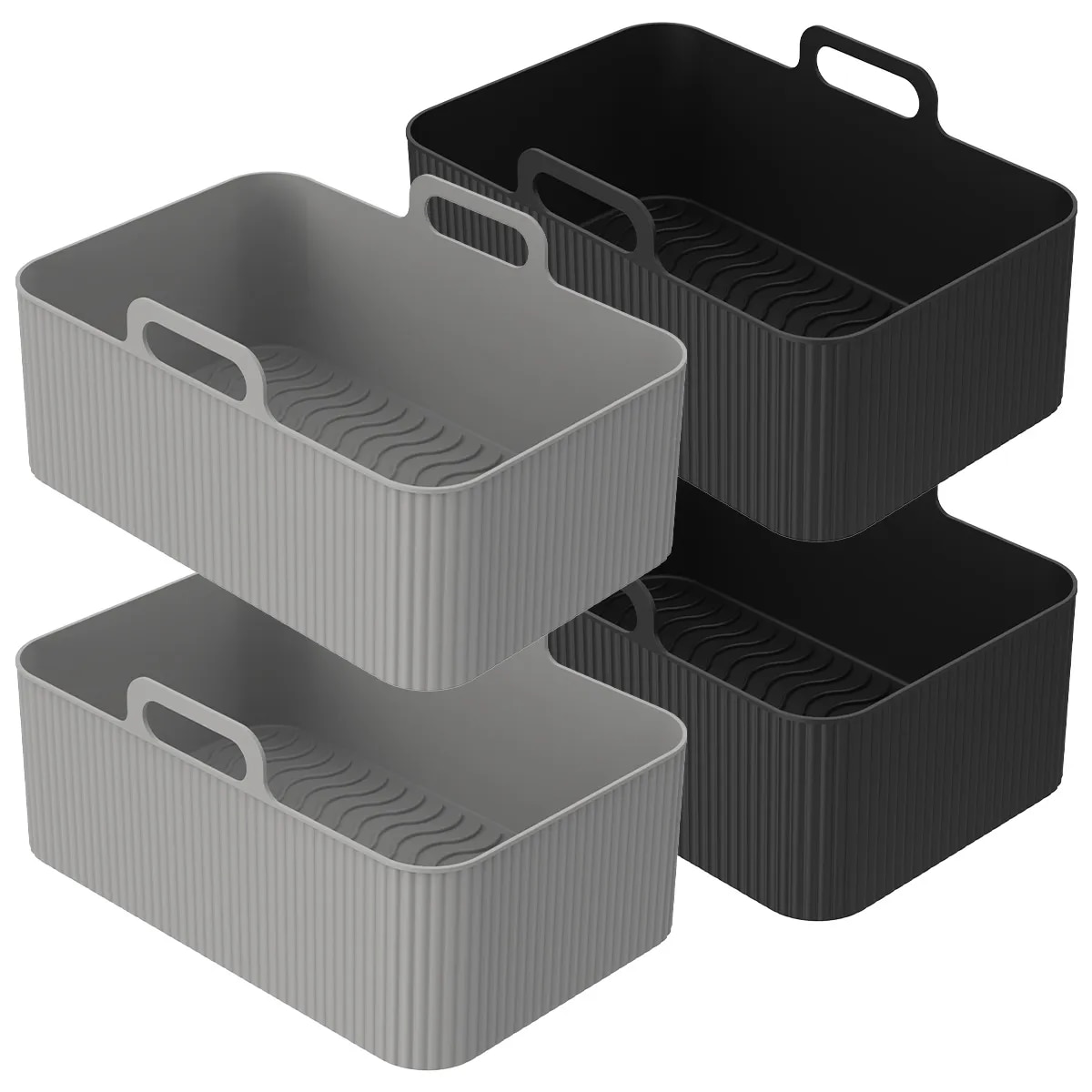 2 cái nồi chiên ít dầu khay Silicone món ăn kép 2 giỏ Khay nướng bánh nồi đặt bếp lò tấm lót không khí kép nồi chiên ít dầu phụ kiện nồi chiên cho Ninja foodi