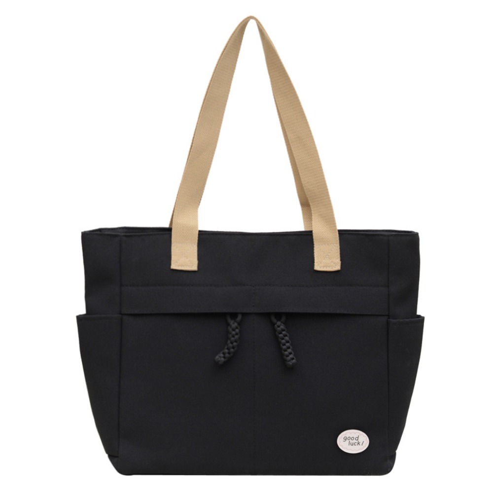 HERWK Nhiều túi Túi Tote Canvas Phong cách Nhật Bản Dung lượng lớn Túi đeo vai Đơn giản Màu sắc đồng nhất Túi xách đơn giản Quý cô - 4