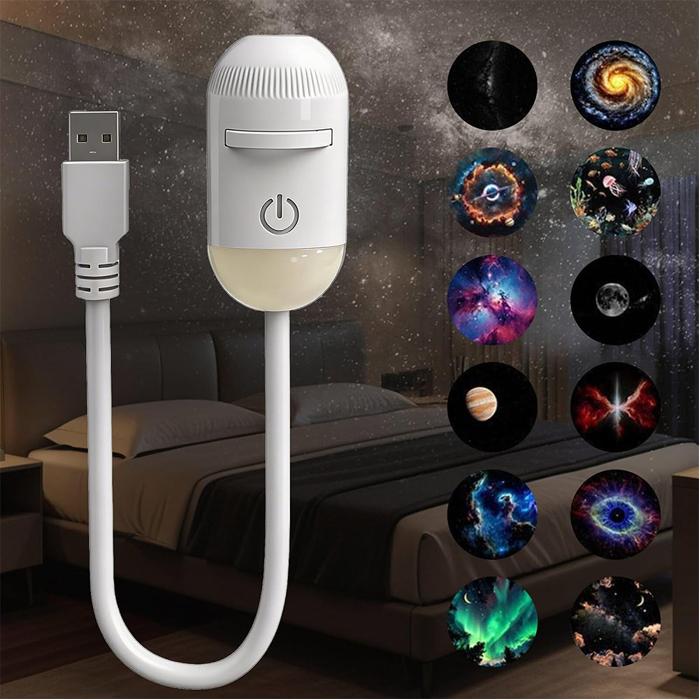 【Hot Sale】Galaxy Projector Night Light 2-in-1 Galaxy Star Projector Light with 12 Sliding Projection Films 360° Adjustable USB Sky Night Light Ceiling Projectors Bedroom Decor Gifts for Adults Kids