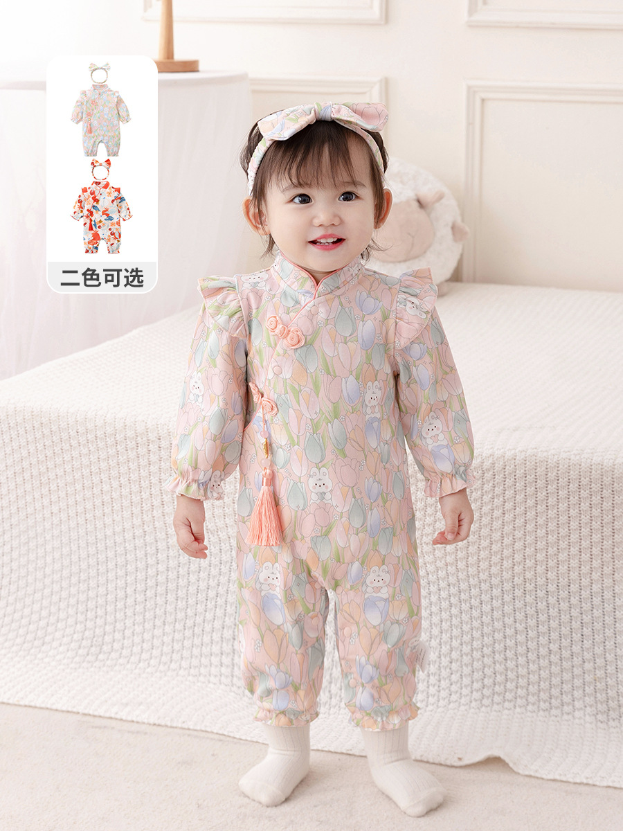 idea Áo Liền Thân 100 Cotton Mùa Thu Cho Bé 2023 Băng Đô Xuân Thu Dài Tay Trẻ Sơ Sinh Bé Gái Kiểu Trung Quốc 3233