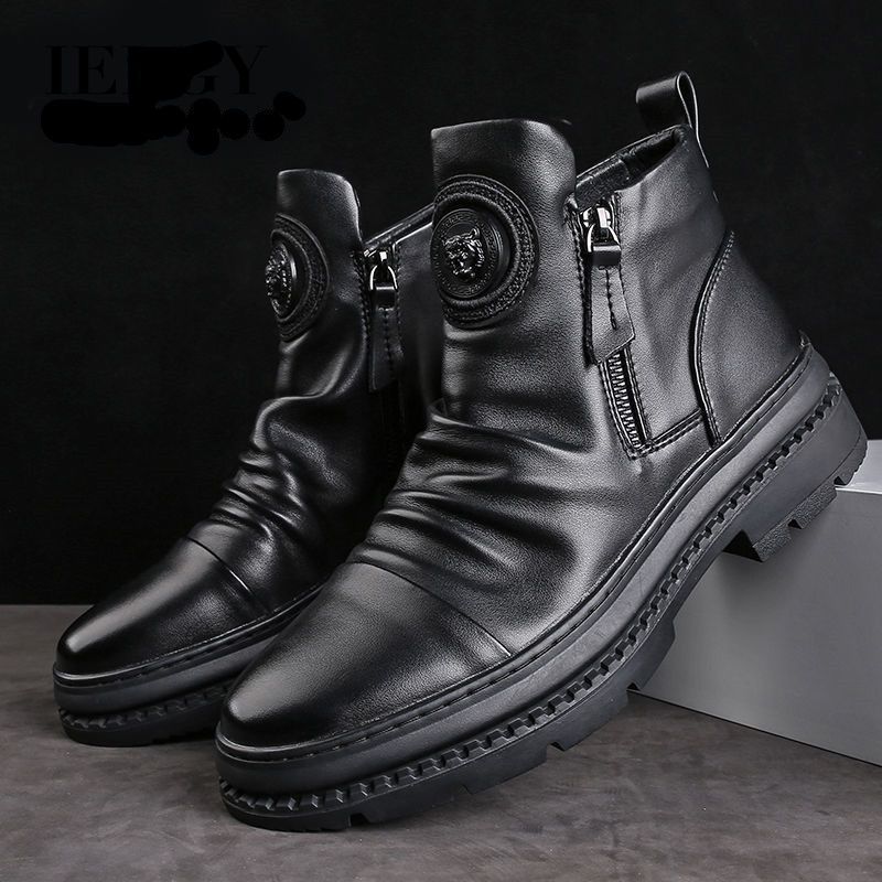 IELGY Autumn High-top New Men's Boots All-match Zipper Shoes Korean Style Martin Boots Casual Shoes