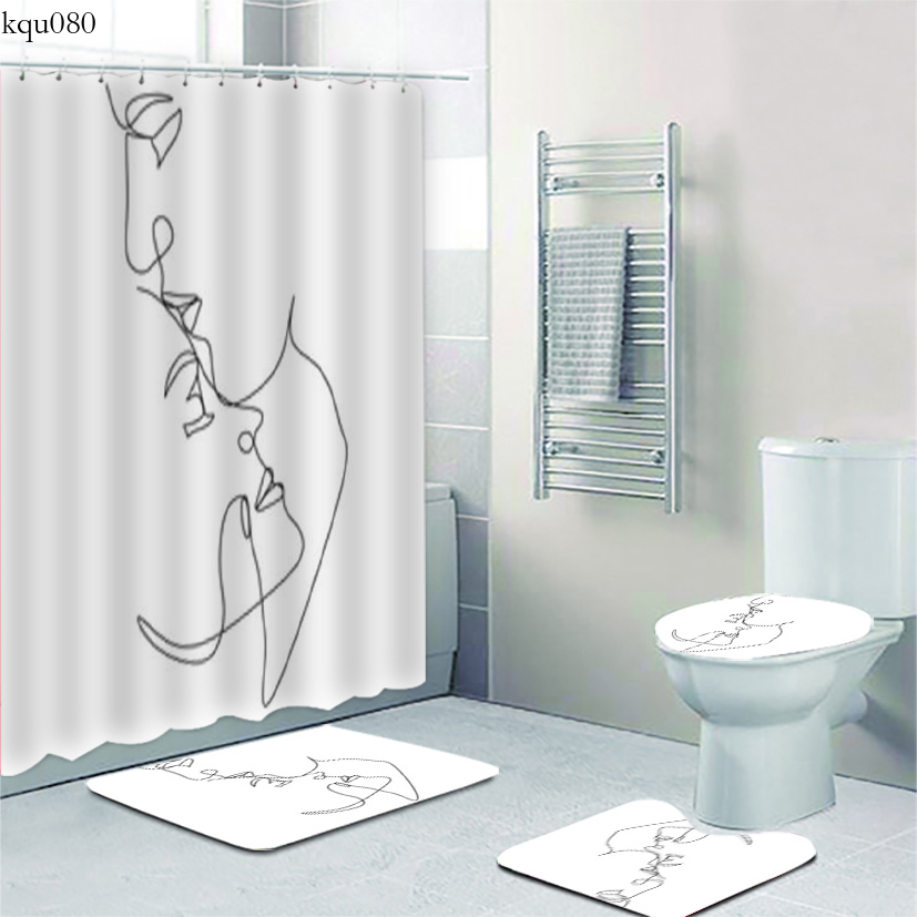 Shower Curtain Modern Abstract Kissing Couple Line Art Bathroom Shower Curtain Set Minimalist Sketch Bath Rug Valentine Gift Home Decor kqu080-CB ราคา 1,071 บาท*ส่งฟรี