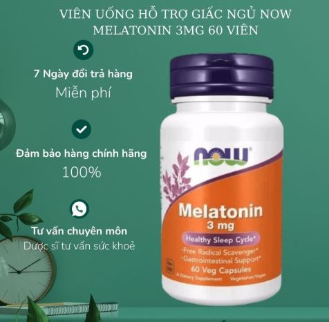  Melatonin 3mg Now 60 viên hỗ trợ cải thiện giấc ngủ giảm căng thẳng mệt mỏi 