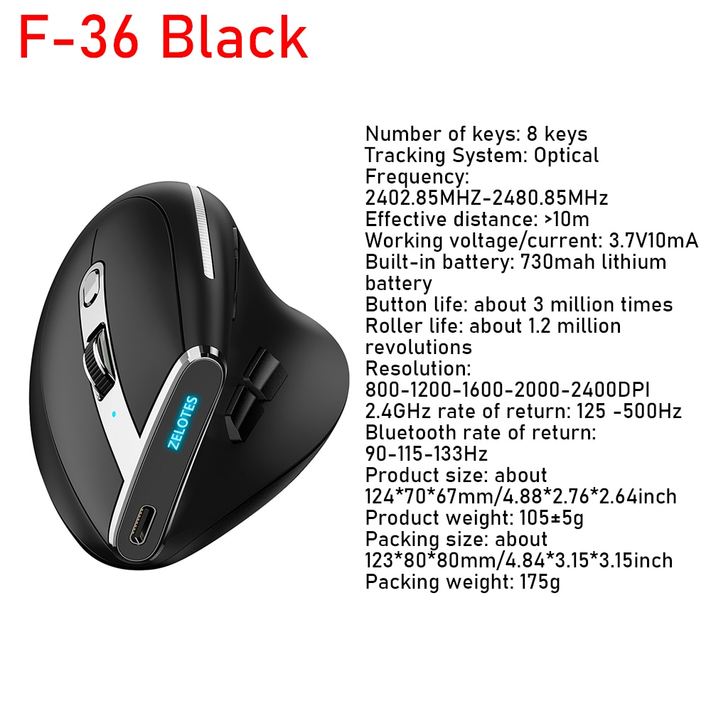 Zelotes F-26C F35 F36 F17 Chuột đứng thiết kế công thái học 2.4G Không Dây Chuột chơi game Chuột quang USB 3200Dpi Gamer Mause Cho Máy Tính Xách Tay PC