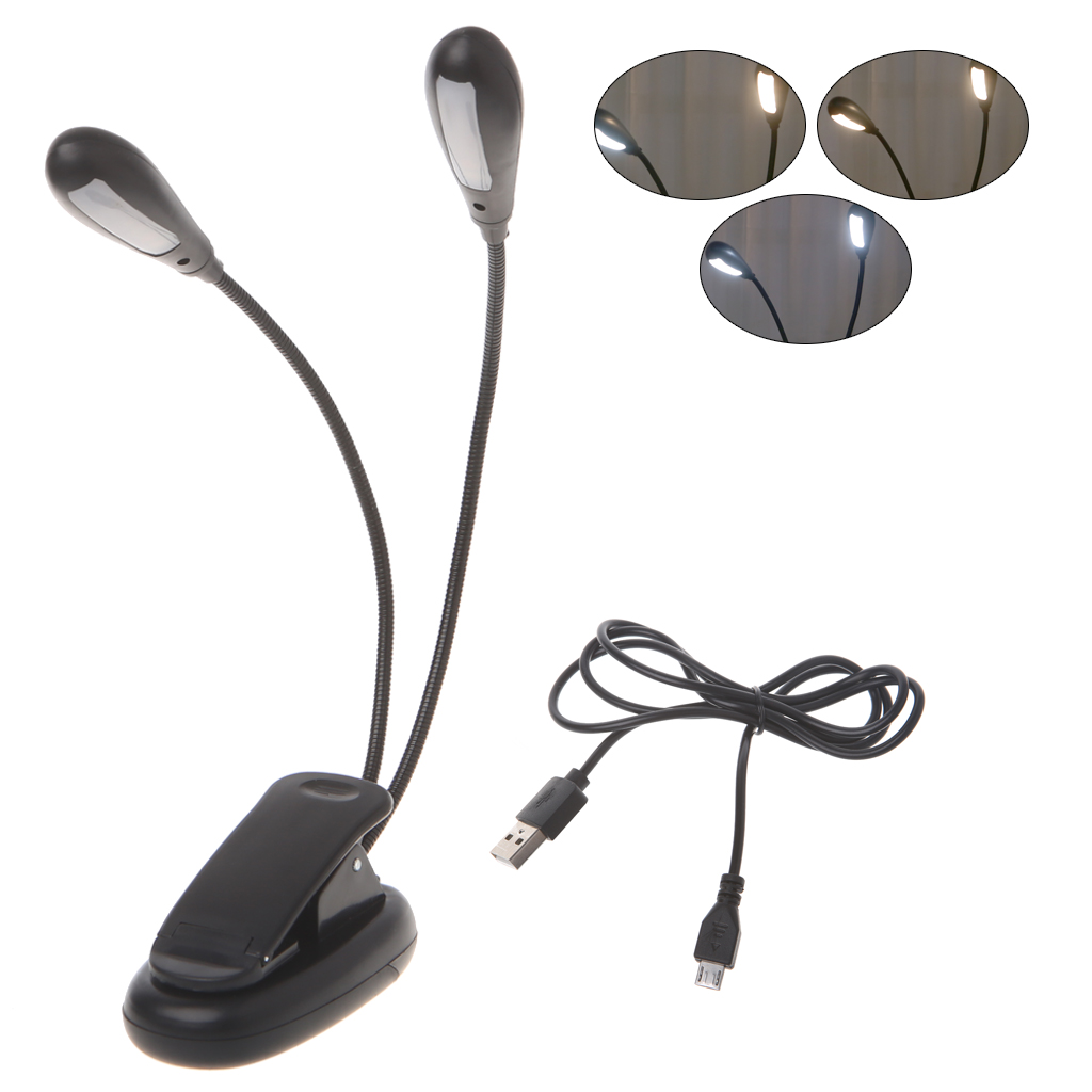 2 cánh tay kép linh hoạt Dimmable 14 LED đèn bàn USB clip-trên giường đọc sách bảng LiG